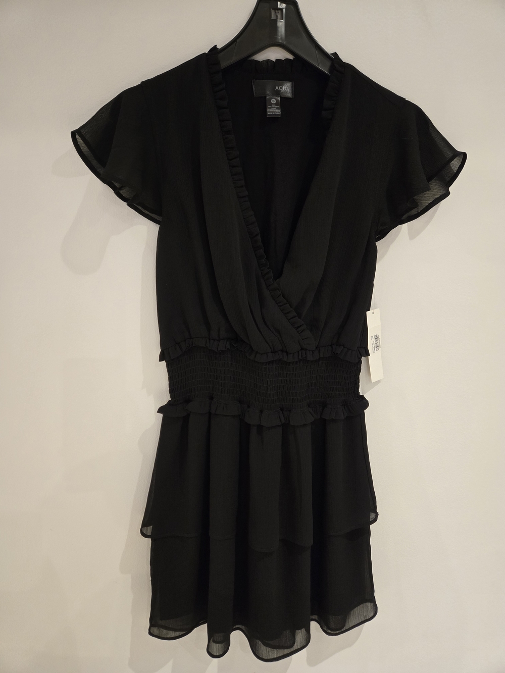 Aqua Black Ruffle-Smock Mini Dress